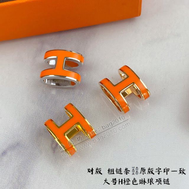 Hermes首飾品 愛馬仕橙色H琳琅大號項鏈 Hermes對版粗鏈條女士項鏈  zgh1526